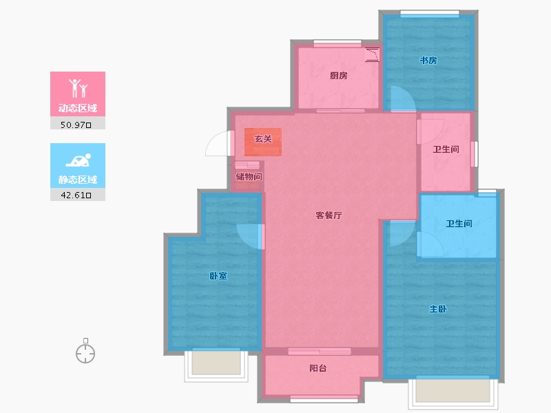 浙江省-宁波市-万科翰林甲第-83.80-户型库-动静分区