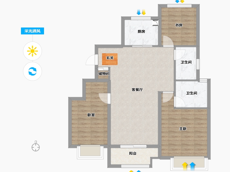 浙江省-宁波市-万科翰林甲第-83.80-户型库-采光通风