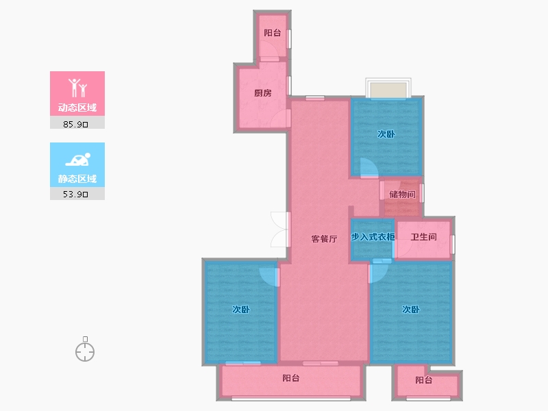 江苏省-扬州市-京华青庭-124.31-户型库-动静分区