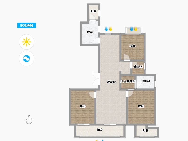 江苏省-扬州市-京华青庭-124.31-户型库-采光通风