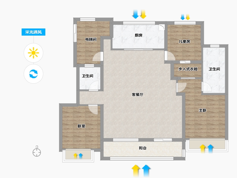 浙江省-宁波市-万科翰林甲第-111.00-户型库-采光通风