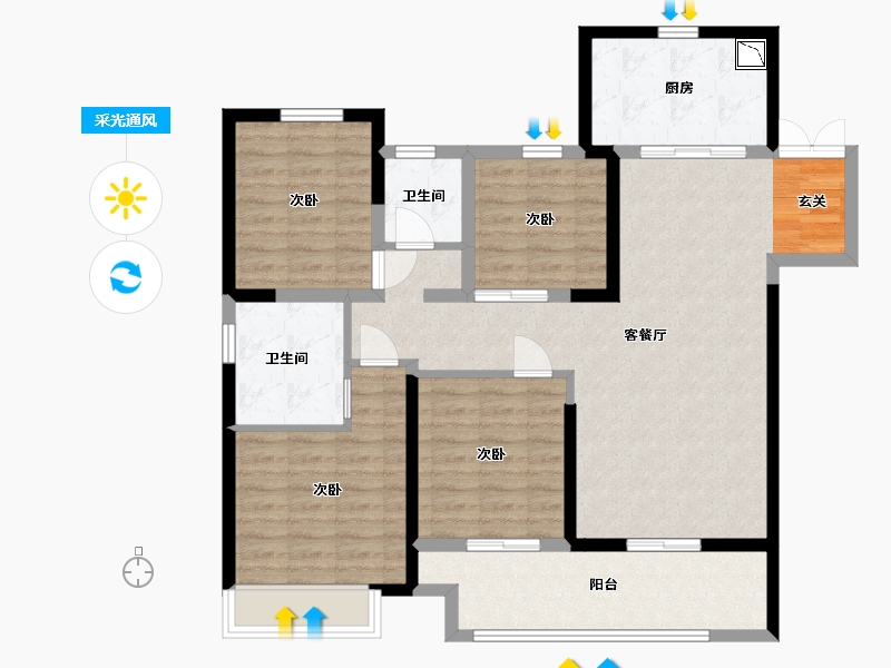 江苏省-淮安市-涟水吾悦广场-104.00-户型库-采光通风