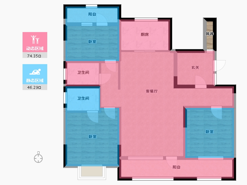 宁夏回族自治区-银川市-吉泰泰安世家-107.36-户型库-动静分区