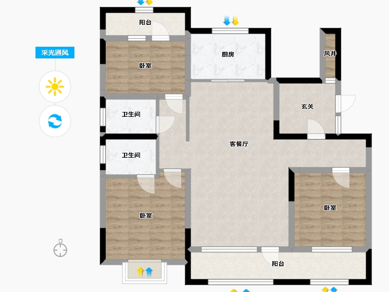 宁夏回族自治区-银川市-吉泰泰安世家-107.36-户型库-采光通风