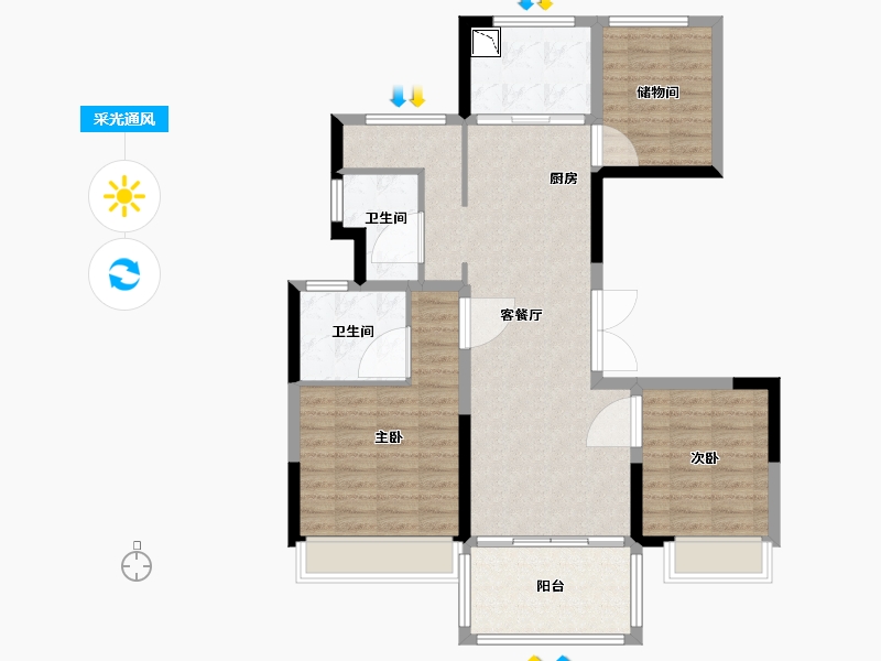 江苏省-苏州市-天房·美瑜兰庭-93.83-户型库-采光通风