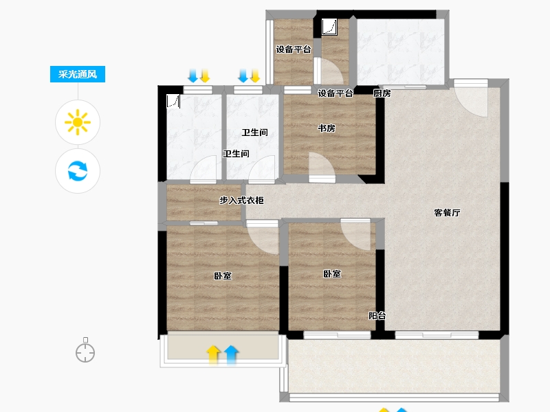 陕西省-咸阳市-日月公馆-87.00-户型库-采光通风