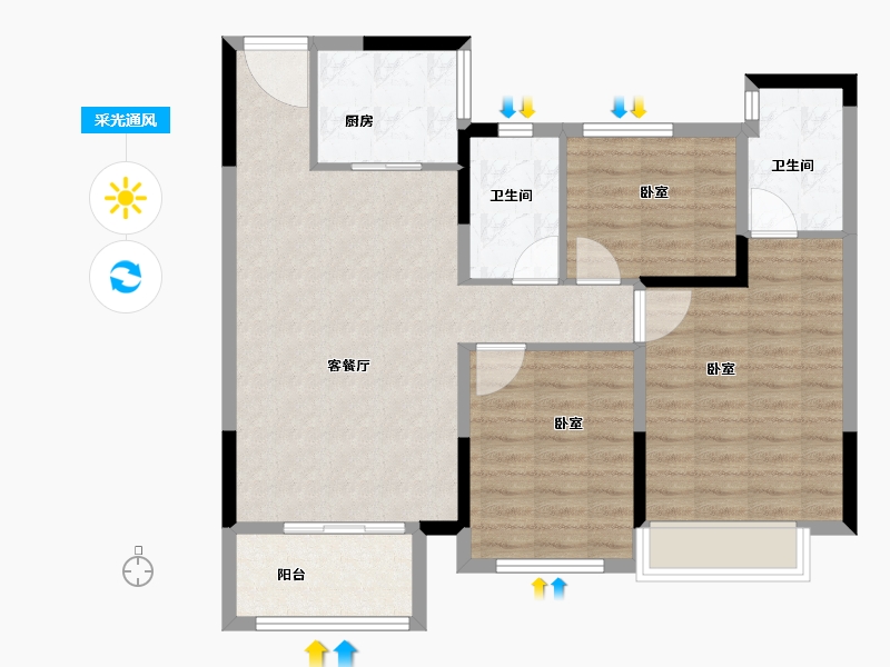 安徽省-芜湖市-中梁龍玺台-87.00-户型库-采光通风