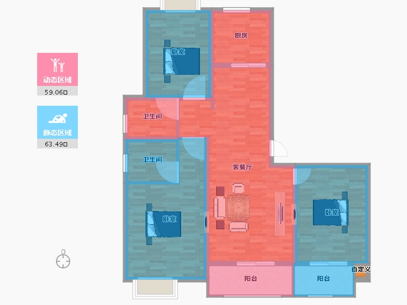 江苏省-扬州市-京华青庭-111.00-户型库-动静分区