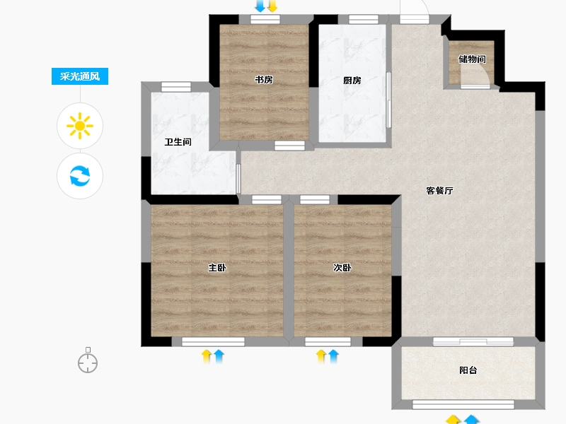 江苏省-淮安市-绿地国际街区-72.00-户型库-采光通风