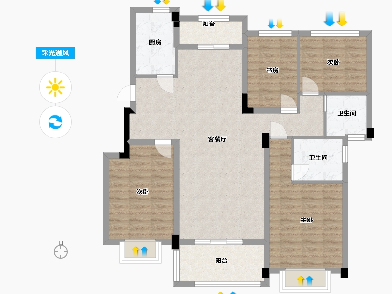 江西省-九江市-御景东方-104.00-户型库-采光通风