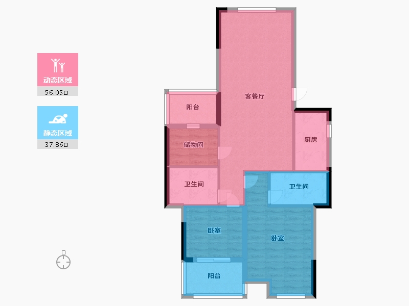 浙江省-宁波市-万基河姆景苑-84.00-户型库-动静分区