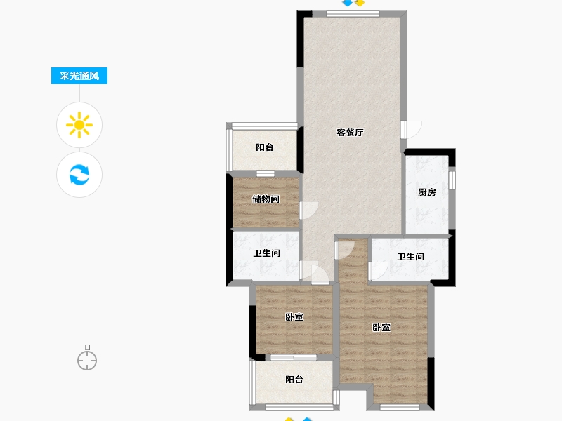 浙江省-宁波市-万基河姆景苑-84.00-户型库-采光通风