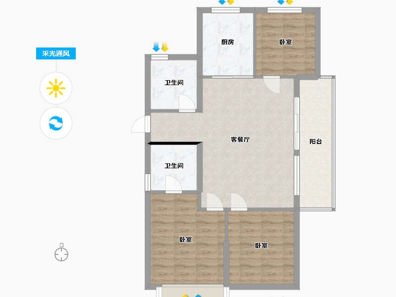 浙江省-宁波市-海湾新城-79.89-户型库-采光通风