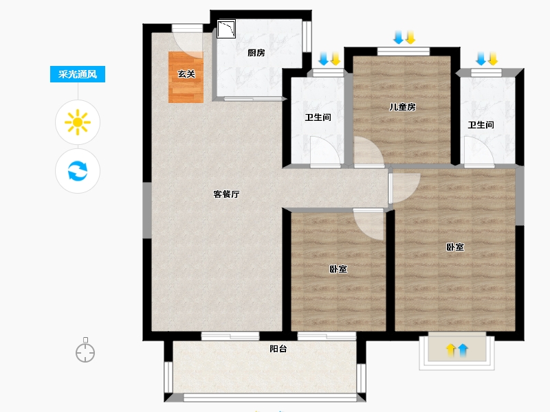 浙江省-宁波市-云都会府-88.00-户型库-采光通风