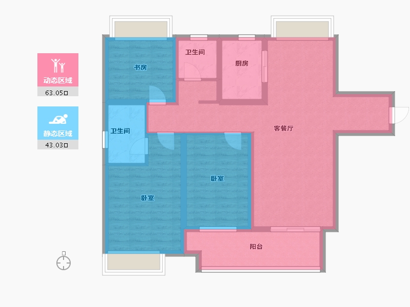 江苏省-扬州市-运河宝龙观邸-94.00-户型库-动静分区