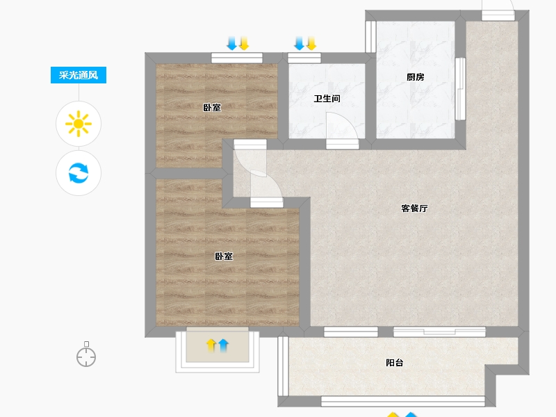 浙江省-宁波市-海湾新城-60.00-户型库-采光通风