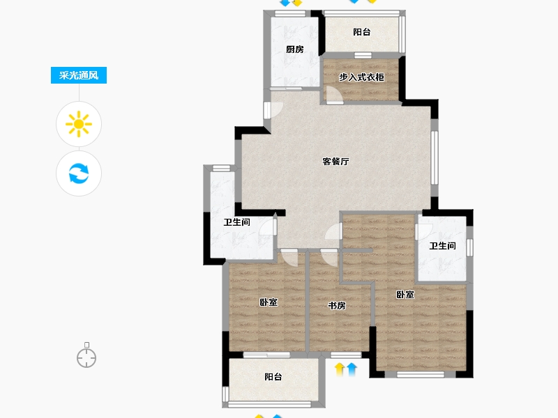 浙江省-宁波市-万基河姆景苑-96.99-户型库-采光通风