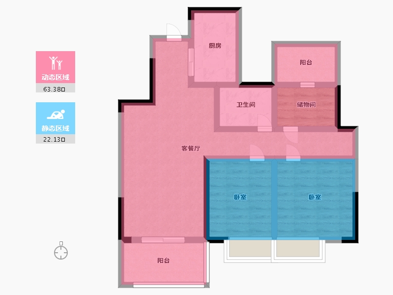 浙江省-宁波市-万基河姆景苑-74.00-户型库-动静分区