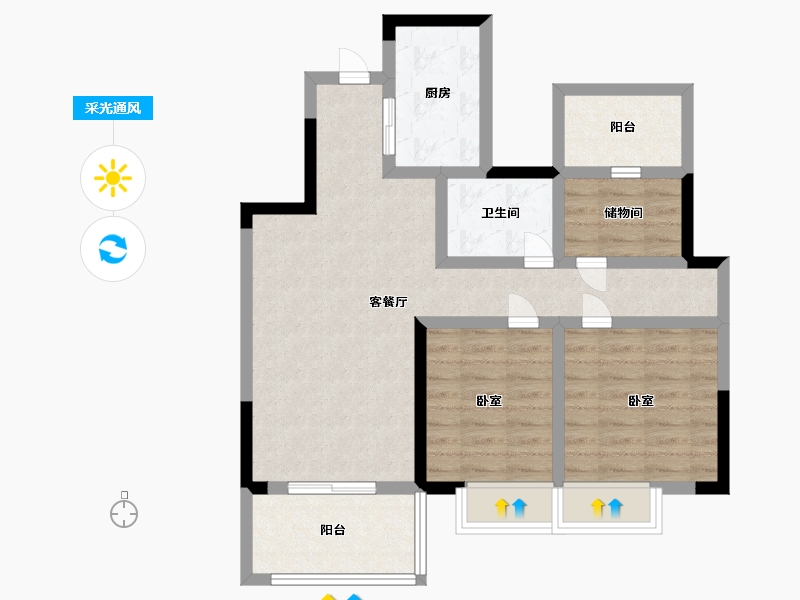 浙江省-宁波市-万基河姆景苑-74.00-户型库-采光通风