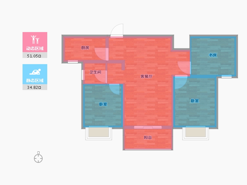 江苏省-扬州市-运河宝龙观邸-77.00-户型库-动静分区