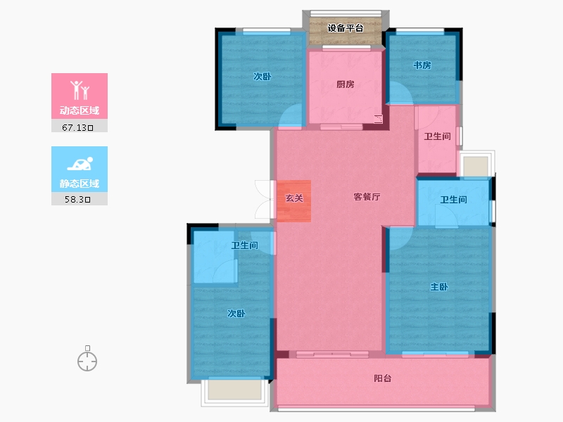 江苏省-常州市-美的国宾府住宅-115.90-户型库-动静分区