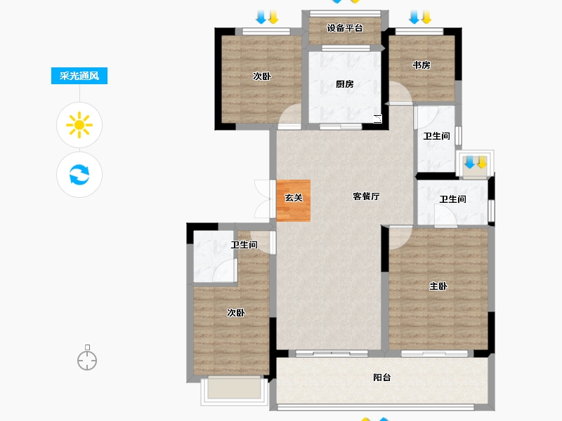 江苏省-常州市-美的国宾府住宅-115.90-户型库-采光通风