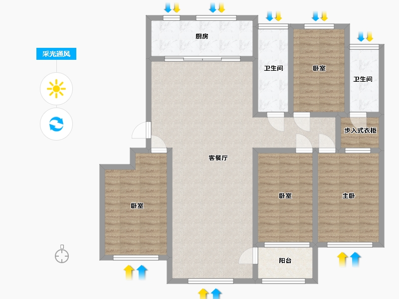 山东省-淄博市-盛康蔷薇里-125.03-户型库-采光通风