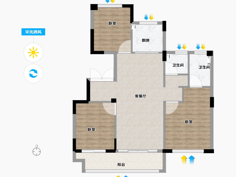 浙江省-丽水市-众安香樟湾-91.68-户型库-采光通风