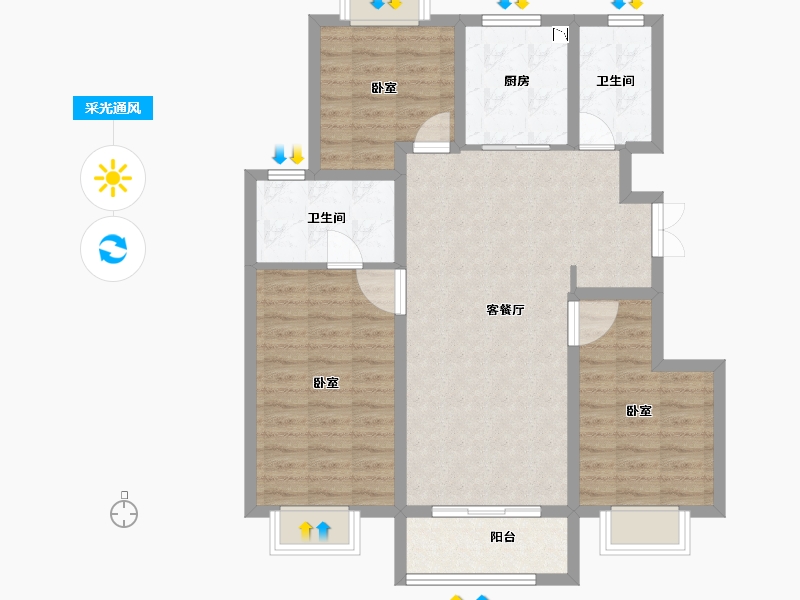 陕西省-渭南市-隆基泰和紫金府-90.31-户型库-采光通风