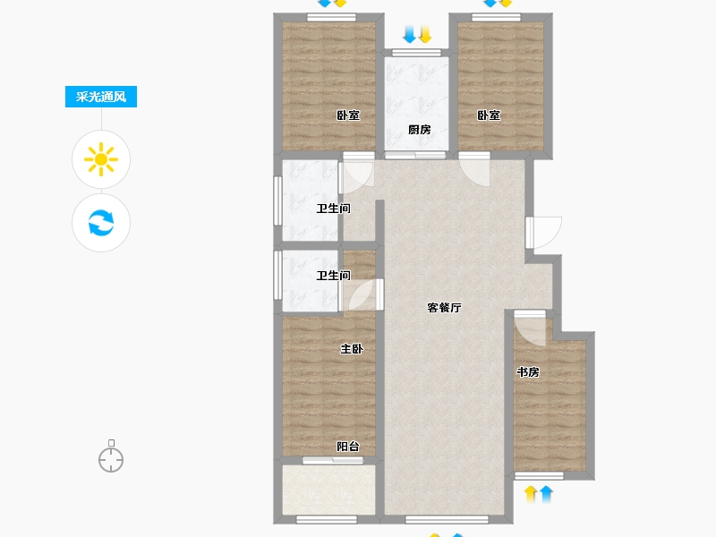 山东省-淄博市-盛康蔷薇里-109.41-户型库-采光通风