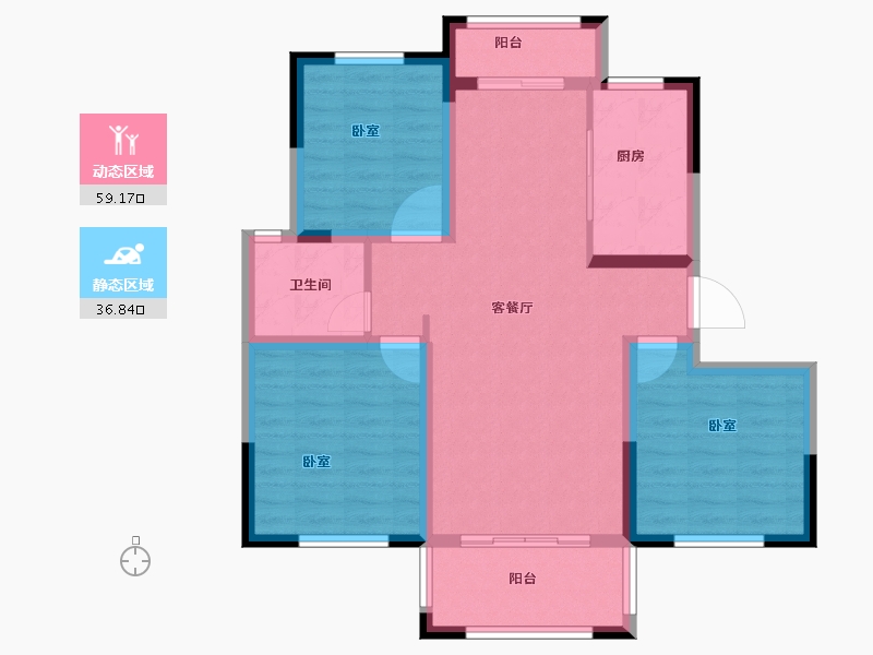 安徽省-芜湖市-泰和文苑-85.66-户型库-动静分区