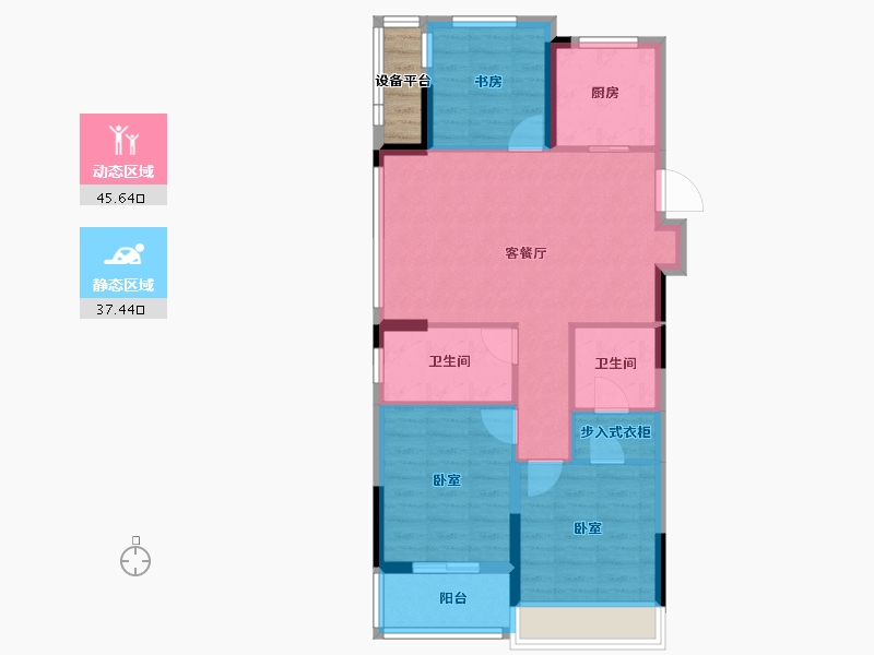 浙江省-金华市-滨江中天锦翠蓝庭-76.58-户型库-动静分区