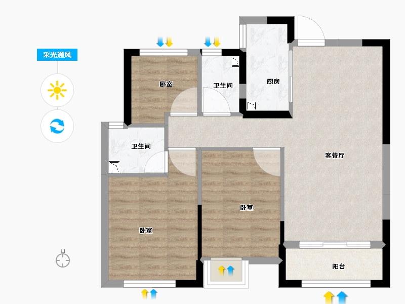 浙江省-丽水市-中梁百悦国际-70.00-户型库-采光通风