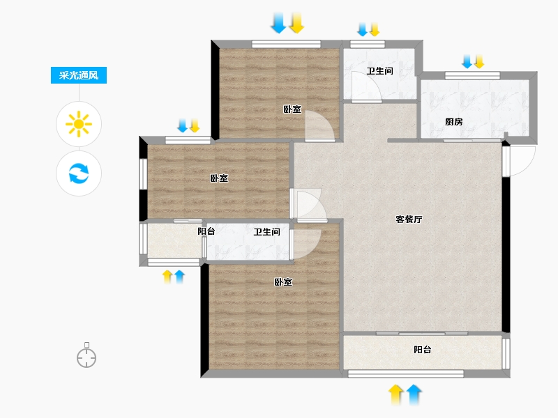 辽宁省-盘锦市-财富江南-96.00-户型库-采光通风