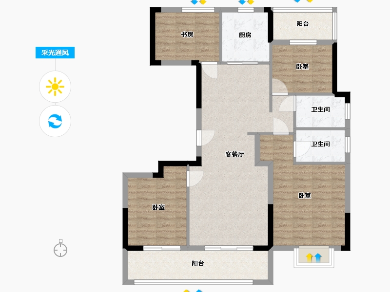 浙江省-宁波市-祥生光明金麟府-104.01-户型库-采光通风