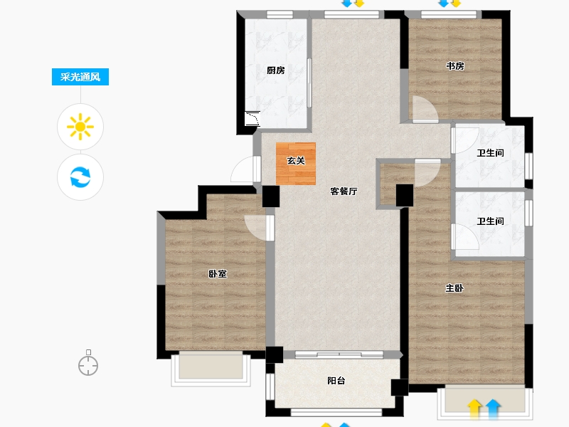 浙江省-宁波市-锦鸿观宸郡-97.86-户型库-采光通风