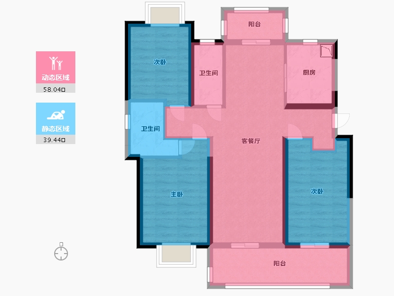 江苏省-南通市-南通国城璟府-85.99-户型库-动静分区