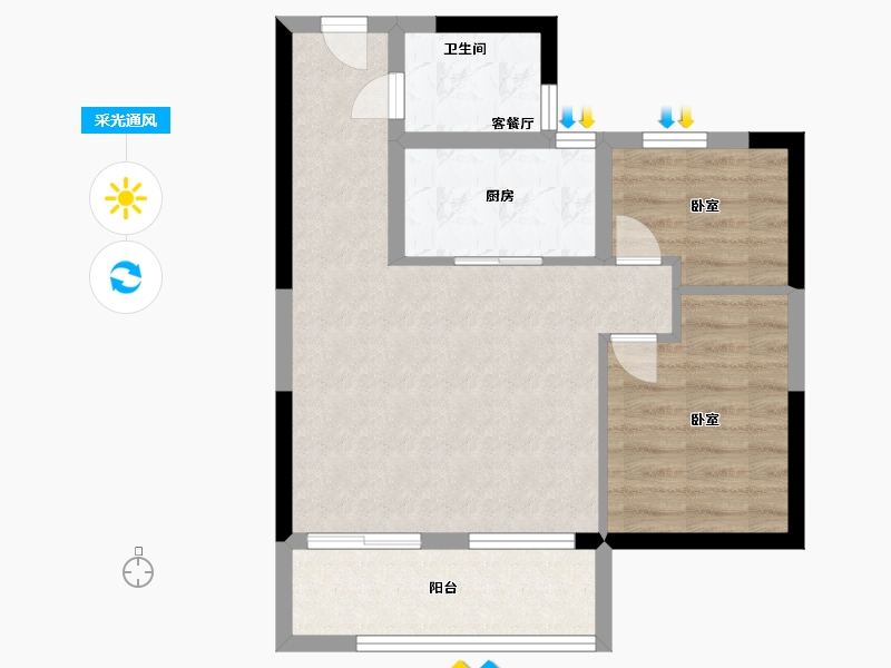 浙江省-宁波市-海湾新城-57.00-户型库-采光通风