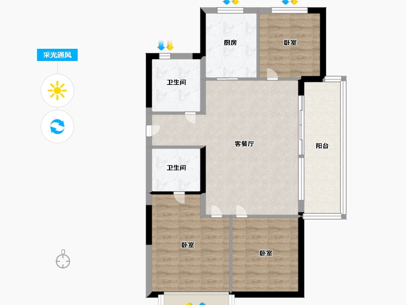 浙江省-宁波市-海湾新城-82.07-户型库-采光通风