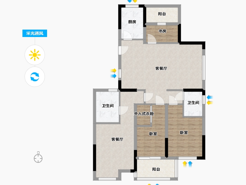 浙江省-宁波市-万基河姆景苑-101.00-户型库-采光通风