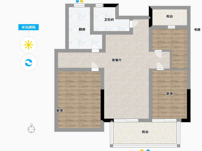 浙江省-宁波市-万基河姆景苑-76.00-户型库-采光通风