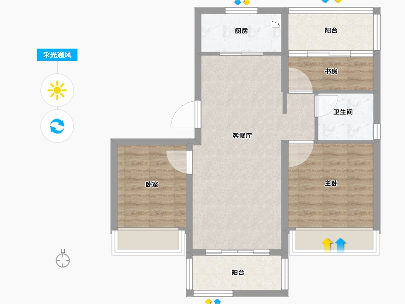 浙江省-衢州市-碧桂园城南印象-72.00-户型库-采光通风