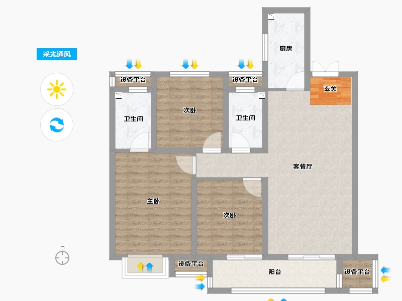 浙江省-台州市-绿地德加公馆-96.00-户型库-采光通风