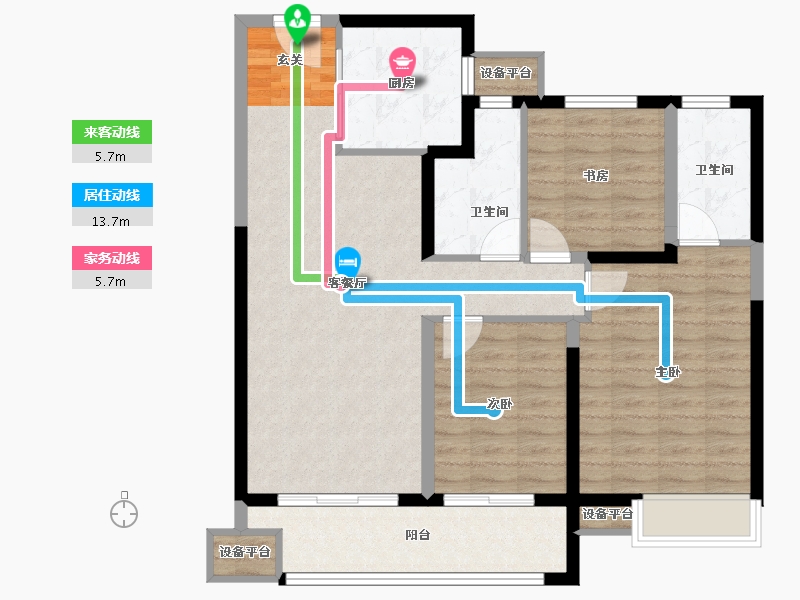 江苏省-常州市-美的国宾府住宅-95.26-户型库-动静线