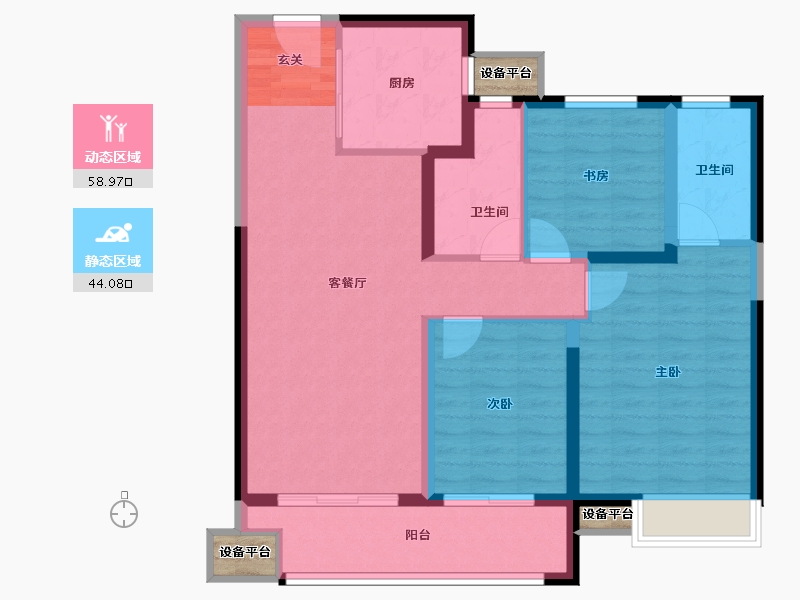 江苏省-常州市-美的国宾府住宅-95.26-户型库-动静分区