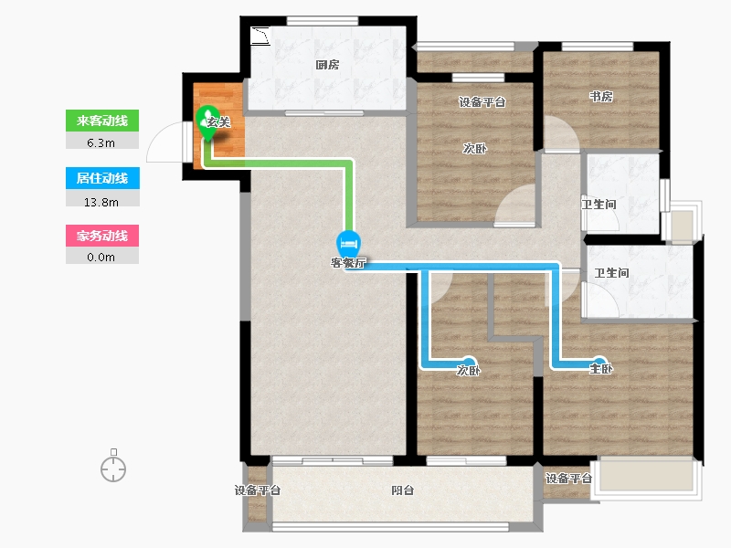 江苏省-常州市-美的国宾府住宅-113.76-户型库-动静线