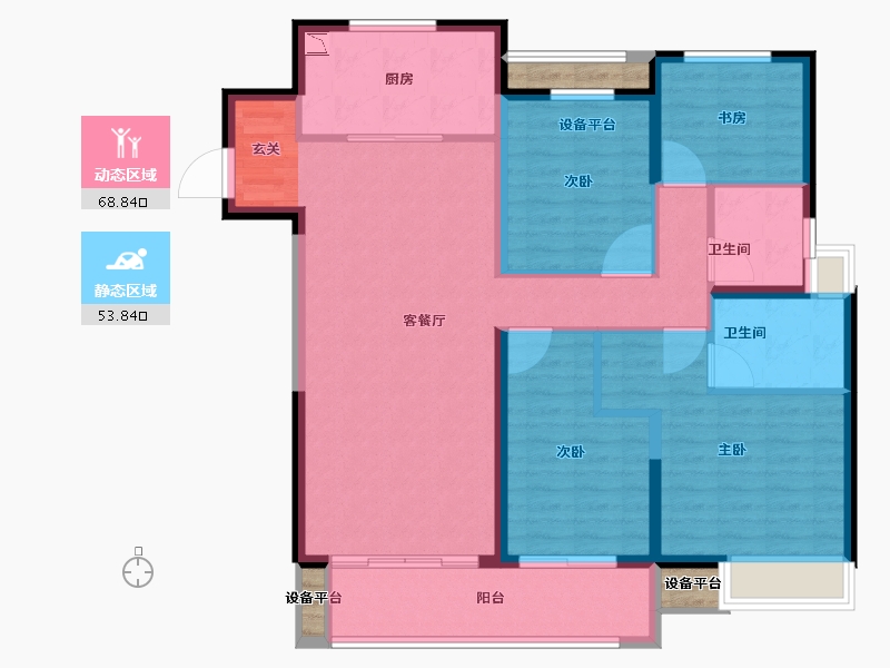 江苏省-常州市-美的国宾府住宅-113.76-户型库-动静分区