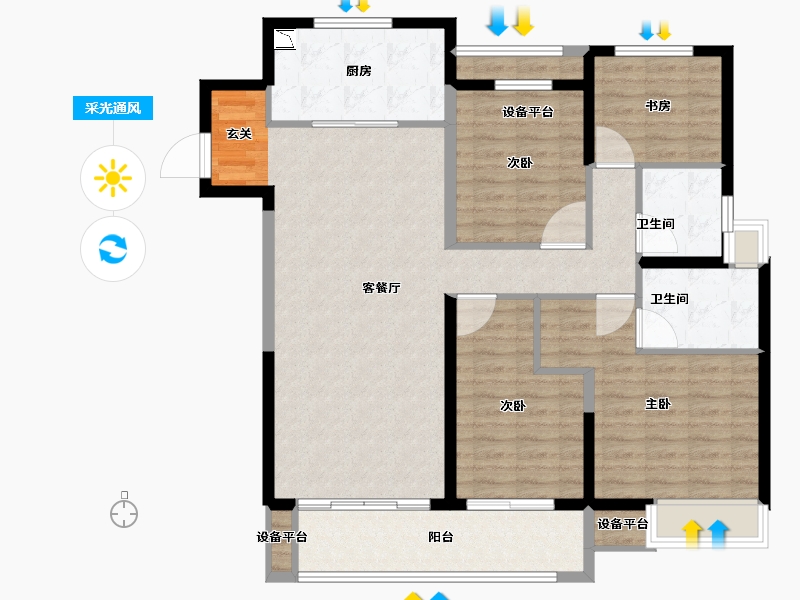 江苏省-常州市-美的国宾府住宅-113.76-户型库-采光通风