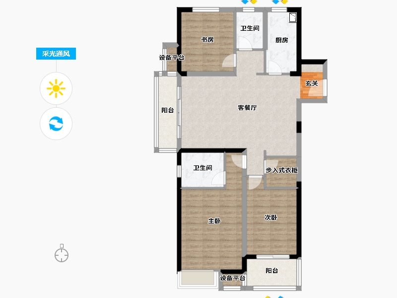 江苏省-常州市-美的国宾府住宅-102.00-户型库-采光通风