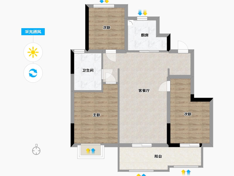 江苏省-南通市-万科翡翠公园-78.00-户型库-采光通风